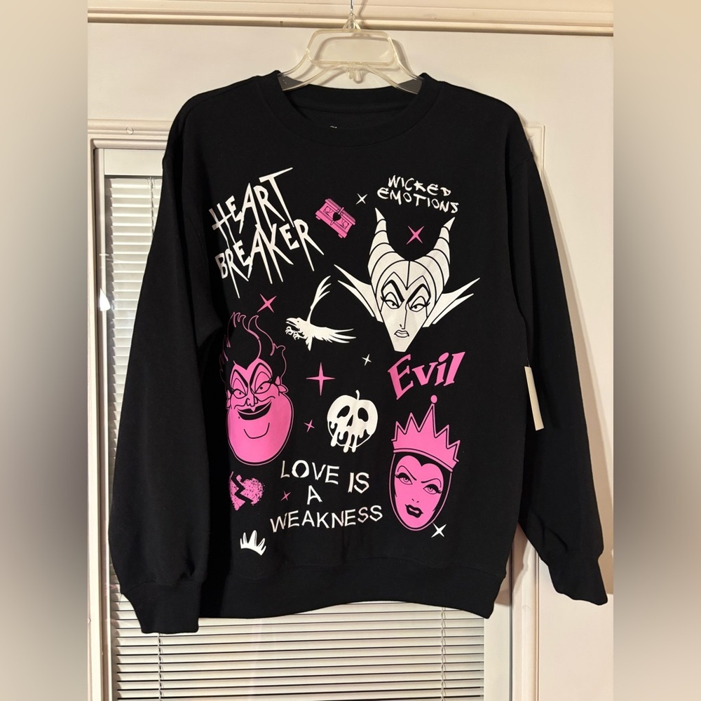 Disney Black Sweatshirt with Pink Villain Graphic Art